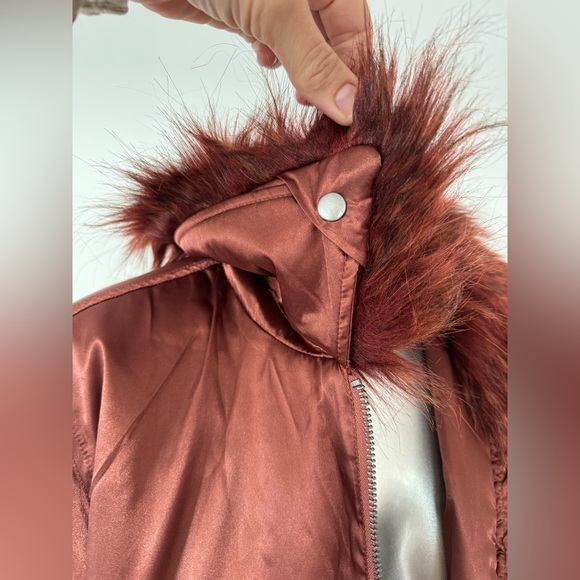 Bomber jacket Red Satin Fur collared M Calvin Klein Jeans - Picture 2 of 12